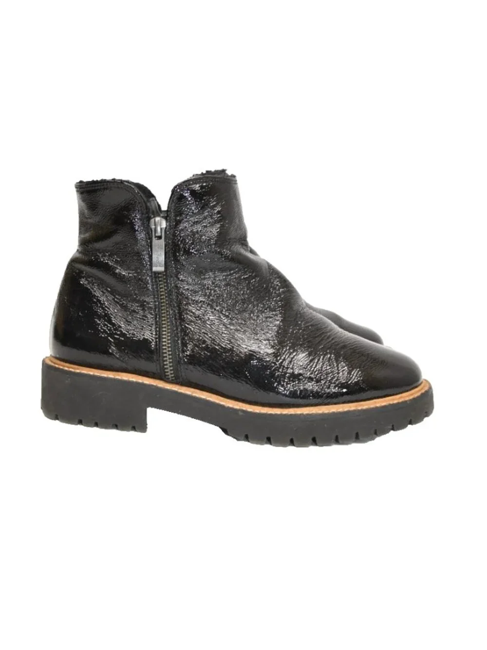 $550 Paul Green Natick Faux Fur Lined Boot LUG SOLE BLACK ZIP BLACK 8.5 (TF21)